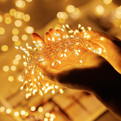 2Pcs 10Ft 200LED Fairy Lights Plug in, Copper Wire Firecracker Firefly Lights Waterproof Cluster String Lights