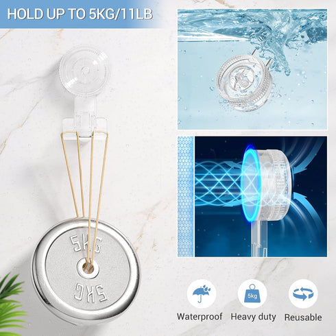 LUXEAR Suction Hooks, 2 Pack Removable & Reusable Shower Hooks for Towel Bathrobe Kitchen Storage