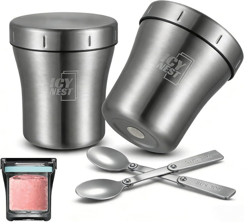 Icy Nest 2 Pack Ice Cream Pint Cooler for Ninja Creami, Vacuum Insulated Double