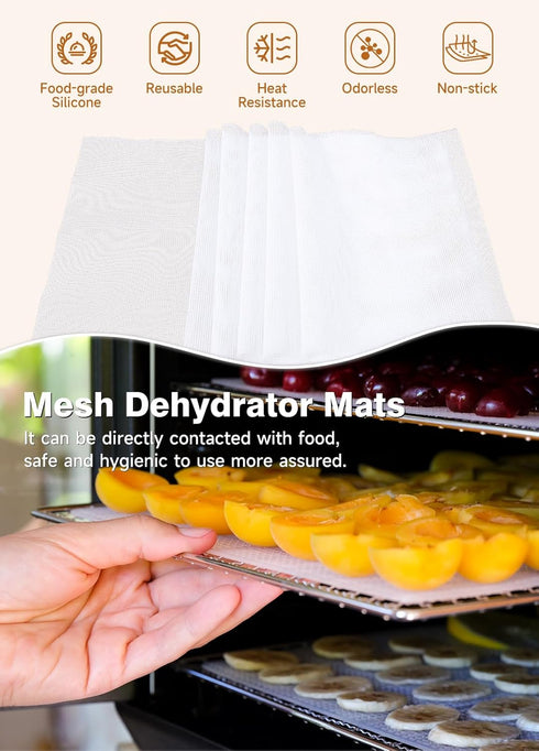 6 Pack Silicone Dehydrator Sheets, Premium Non-Stick Silicone Mesh Mat for Fruit Food Dehydrator (14 x 21 Inch)