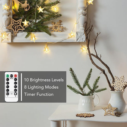 17 50 8 Brightown Star String Lights Battery Operated - ft LED Star Fairy String Lights with Remote and Timer, Modes