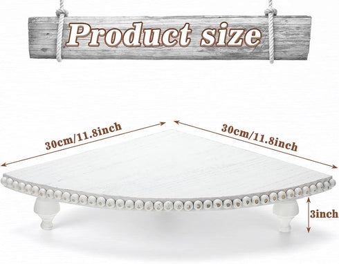 Rustic Wood Corner Counter Shelf, Beaded Farmhouse Tray with Detachable Legs, Bathroom Organizer for Display (White)