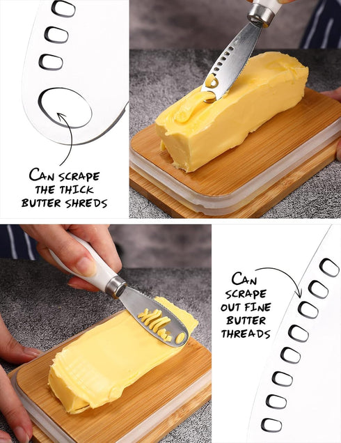AISBUGUR Metal Butter Keeper with Lid, Large White Butter Dish for Countertop, Stainless Steel Knife, Kitchen Gift