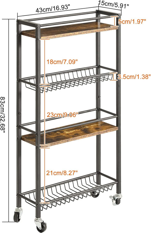 4-Tier 32.7" UHBR002H YMYNY Slim Kitchen Storage Rolling Cart, Utility Cart on Wheels, for Narrow Spaces, Laundry Room