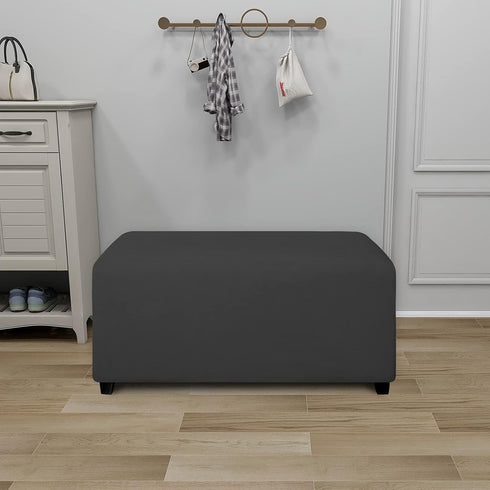 PureFit Super Stretch Ottoman Cover - Soft Form Fit Rectangle Slipcover for Living Room, Dark Gray