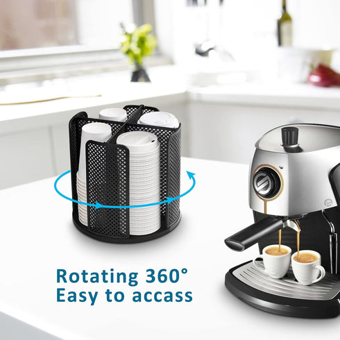 Cup and Lid Organizer Cup Dispenser Coffee Cup Organizer Paper Cup Holder Rotating for Bathroom, Restaurant, Break Room, Coffee Station, Bar, Buffet, Kitchen Cabinet, Countertop, 4 Compartment by Honlibey