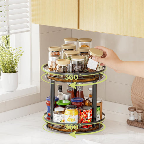 12'' 2 Countertop, LAMU Wood Lazy Susan Spice Rack Organizer, Tier Spice Organization for Cabinet, Kitchen, Table Top