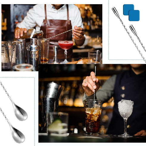 Patelai Wooden Cocktail Drinks Muddler and 12 Inch Bar Spoon, Stainless Steel Shaker Mixing Spoon for Cocktails