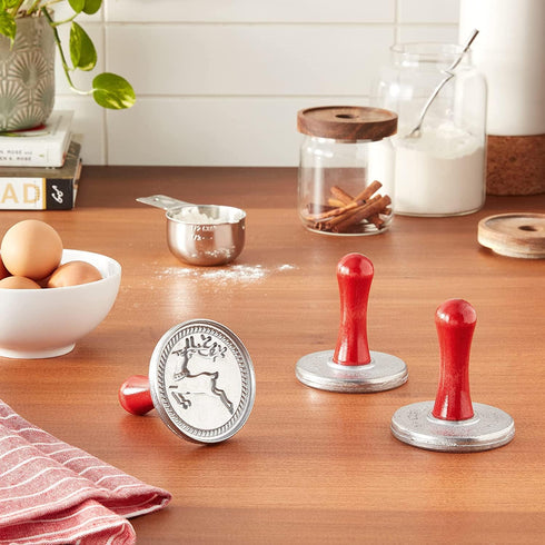 Nordic Ware 01236 Yuletide Cast Cookie Stamps, 3-inch Rounds, Silver