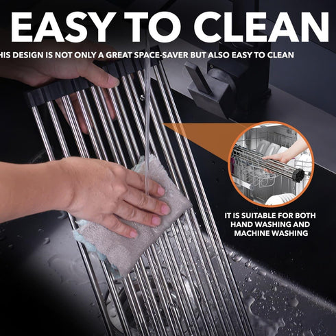 Roll Up Dish Drying Rack, 21" x 16", Over The Sink Foldable SUS304 Stainless Steel Dish Drying Rack