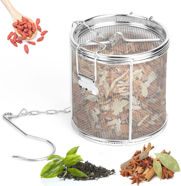 Tea Infuser, Stainless Steel Extra Fine Mesh Tea Ball Strainer, Spice Filter with Extended Chain Hook