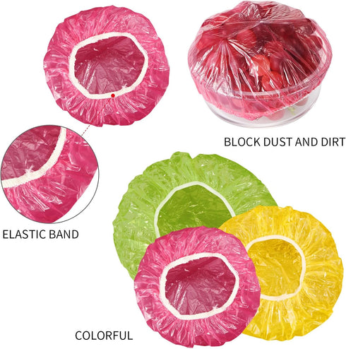 120 Pieces Reusable Elastic Food Bowl Storage Covers - Colorful Plastic for Outdoor Picnic