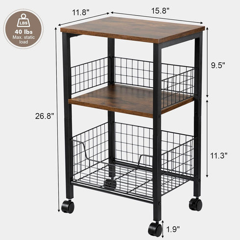 3-Tier Hadulcet Small End Table, Side Table with Storage Basket, Industrial Style Side End Table for Living Room