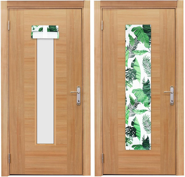 2 Pcs Blackout Window Shades for Classroom, 8 x 36 Inches Tropical Leaves Patterns Side Door Window Curtain