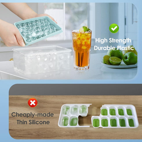 Round Ice Cube Tray with Lid & Bin, Ice Ball Maker Mold for Freezer, Makes 66PCS Sphere Ice Cubes