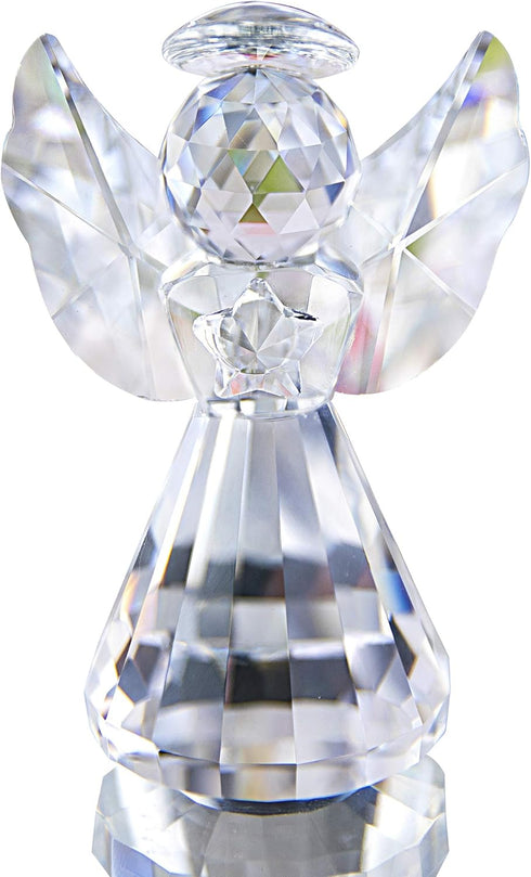 HDCRYSTALGIFTS 3-Inch Clear Crystal Guardian Angel Figurine Paperweight Decor Glass Statue Ornaments Gift for Women