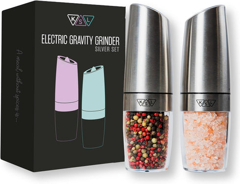 KSL Gravity Electric Salt and Pepper Grinder Set - Adjustable Motorized Auto Shakers, Mother's Day Gift Kit