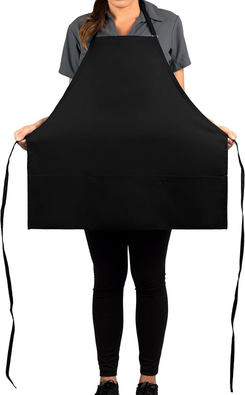 3 Pack 6 KNG Black Pocket Adjustable Bib Apron for Men and Women