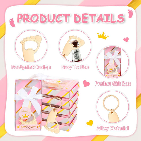 24Pcs Baby Girl Foot Keychain Footprint Bottle Openers Small Foot Bottle Opener Keychain Souvenir for Guests Baby