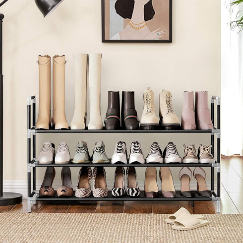 XSBAIHUO 3-Tier Closet, 30cm(D) 92cm(W) 55cm(H) (3-Tier Shoe Rack - Non-Woven Stackable Shoe Shelves for Entryway