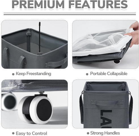 Wheels,75L CHICVITA Rolling Laundry Basket with Large Collapsible Laundry Hamper with Removable Wash Bag Space