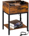 Lerliuo Nightstand with Charging Station, 3-Tier End Table with Storage Drawer, Modern Bedside Night Stand, Retro Brown