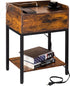 Lerliuo Nightstand with Charging Station, 3-Tier End Table with Storage Drawer, Modern Bedside Night Stand, Retro Brown