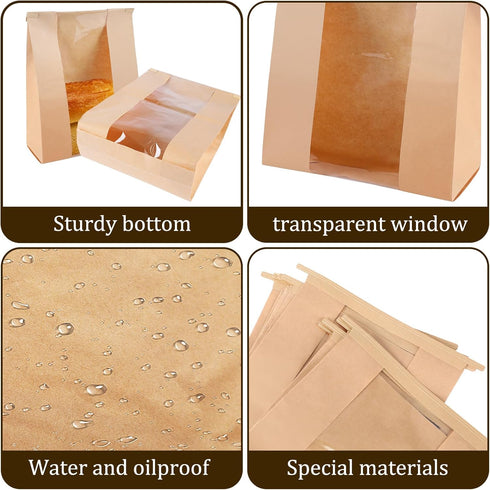 50 Packaging Giving14 8.3 3.3 Pcs Bread Bags with Window Bread Bags for Homemade Bread Sourdough with Metal Tin Strip