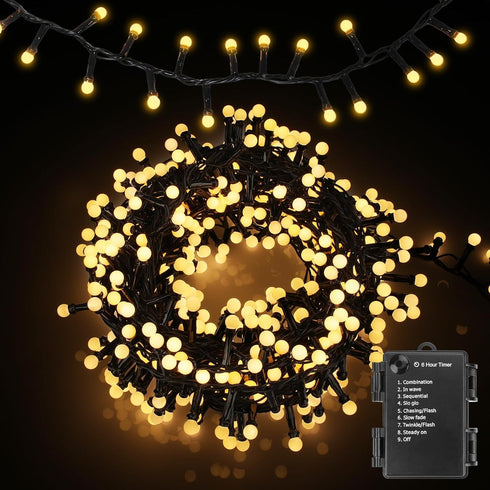 16Ft 100LEDs Christmas Lights Battery-Powered,Mimi Globe Lights 8 Modes,Indoor Outdoor Cluster String