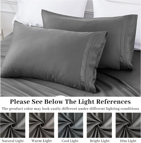 YIYEA King Pillow Cases Set of 4, Ultra Soft 1800TC Hotel Quality Double Brushed Microfiber Embroidered Pillowcases,