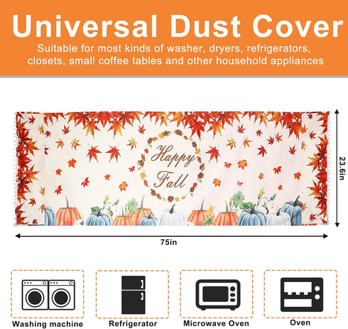 Washer and Dryer Covers for the Top, 75 x 23.6 Inches Magnet Non-slip Washing Machine Cover, Washer Cover with 8 Storage Pocket, Autumn Washer Top Protector for Laundry Kitchen Home