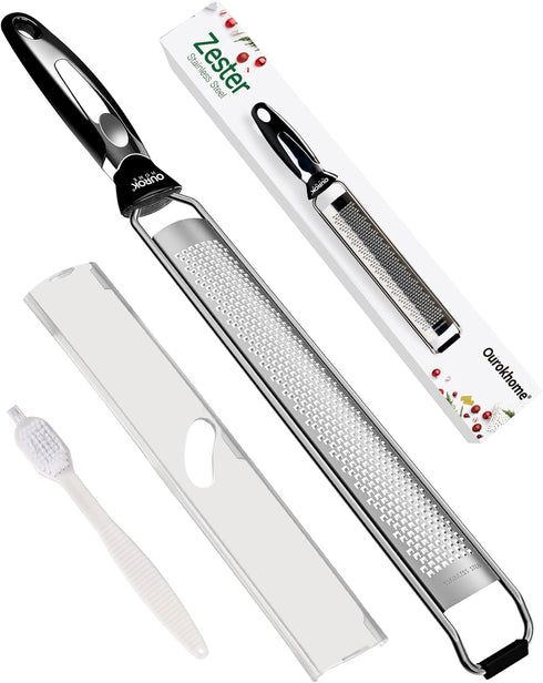 Ourokhome Kitchen Lemon Zester, Stainless Steel Hand Held Grater for Cheese, Ginger, Chocolate, Black