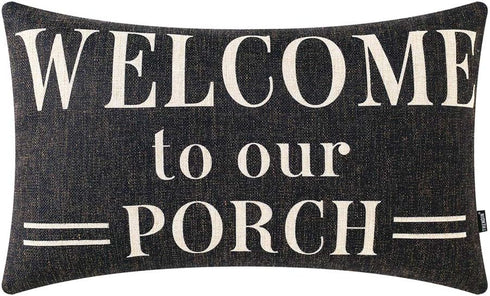TRENDIN Farmhouse Porch Waist Pillow Cover - 20x12 inch Black Word Welcome to Our Porch Throw Pillow Cover
