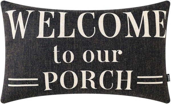 TRENDIN Farmhouse Porch Waist Pillow Cover - 20x12 inch Black Word Welcome to Our Porch Throw Pillow Cover