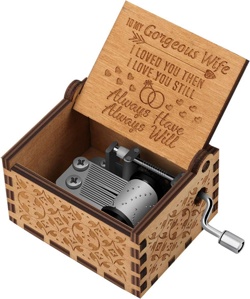 You are My Sunshine Wood Music Box, Laser Engraved Vintage Musical Box Gifts for Girlfriend, Family, Friends