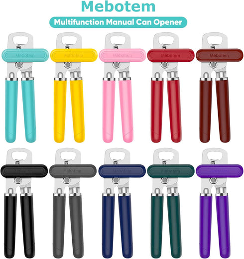 10 Colors Can Opener Manual Handheld Heavy Duty Hand Can Opener Smooth Edge Stainless Steel Can Openers Top Lid Kitchen Gadgets, Best Large Rated Easy Turn Knob, with Bottle Opener, Aqua Sky by Mebotem
