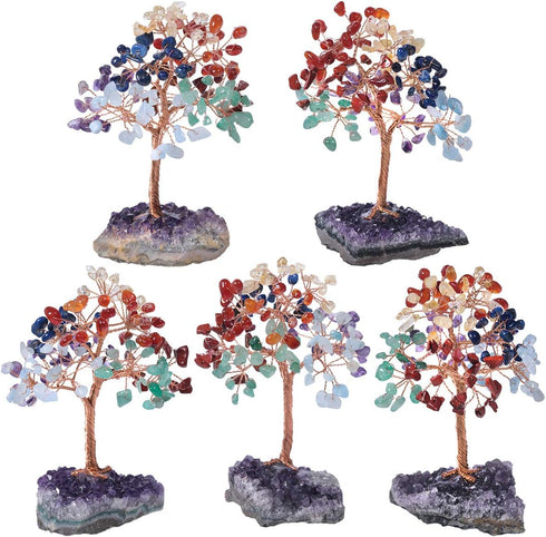 mookaitedecor 7 Chakra Crystal Tree with Amethyst Cluster Crystals Base, Home Decor for Reiki and Good Luck