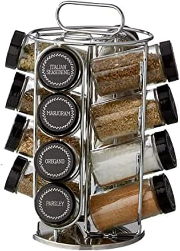 Kamenstein 16 Jar Montauk Revolving Countertop Spice Rack Organizer with Spices Included,