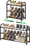 kiplant Shoe Rack for Closet, 3-Tier Expandable Shoe Organizer, Metal Adjustable Black Shoe