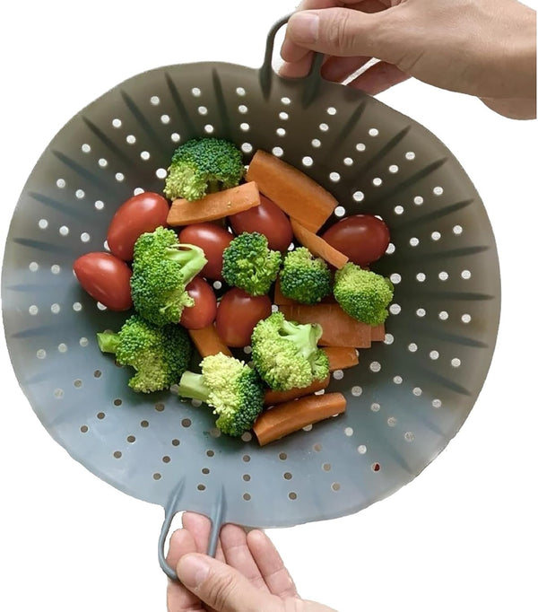 Korean Made Silicone Steamer Basket, 10" Size, Flexible Design Steamer Insert (Gray)