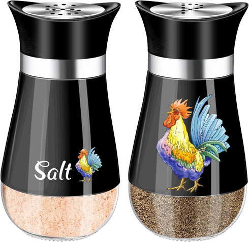 Salt and Pepper Shakers Set, 4 oz Black Kitchen Decor, Stainless Steel & Glass Spice Dispenser, Refillable Design