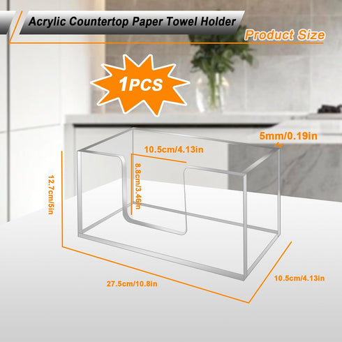 1Pack Countertop (1) Acrylic Paper Towel Dispenser, Napkin Holder for Bathroom, Kitchen & Paper Towel Holder