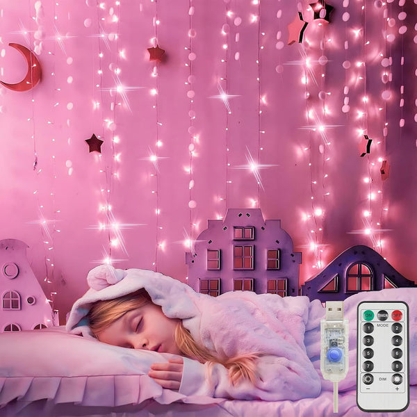 suddus Curtain Lights for Bedroom, 200 Led 6.5ft x 6.5ft Hanging String