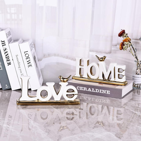 Love Sign Decor,White and Gold Room Decor Aesthetic, Knick Knack Shelf,Gold Bird Decor, Boho Bookshelf ,Abstract Gold