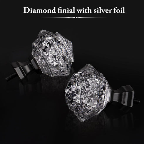 TONIAL Decorative Curtain Rods, 32 to 58 Inch, Black with Translucent Diamond Finial
