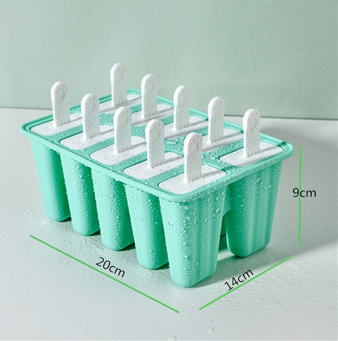 Popsicle Molds, 10 Pieces Reusable Silicone Ice Pop Maker with Easy Release (10 Cavities-Green)