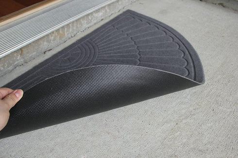 Half Round Doormat, Gray, 30x18 inches, Non Slip, High Traffic Absorbent Indoor Outdoor Rug