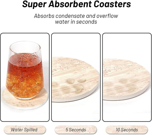 9 Billbotk 4 Inches Pieces Ceramic Coasters for Coffee Table Absorbent, Drink Coasters with Holder, Marble Style