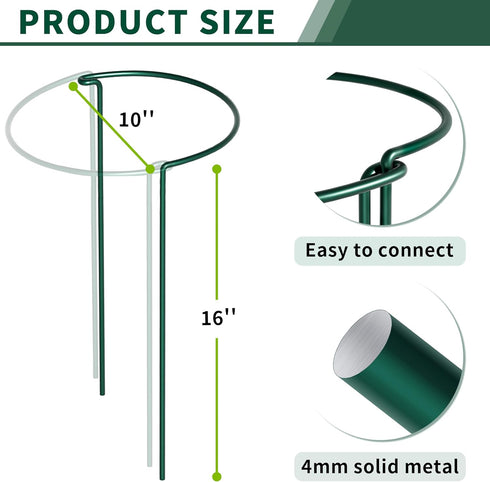 10 Pack 10" 16"(H) Peony Cages and Supports, (W) x Plant Support, Heavy-Duty Metal Plant Support Stakes, Plant Stakes