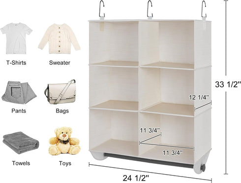 Closet 6-Section Closet StorageWorks Hanging Organizer with Metal Rod, Organizers and Storage, Collapsible Hanging